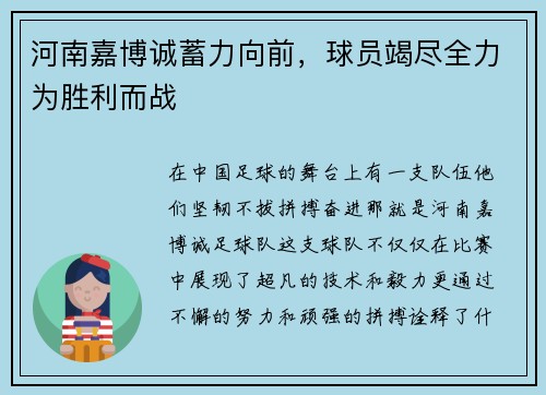 河南嘉博诚蓄力向前，球员竭尽全力为胜利而战